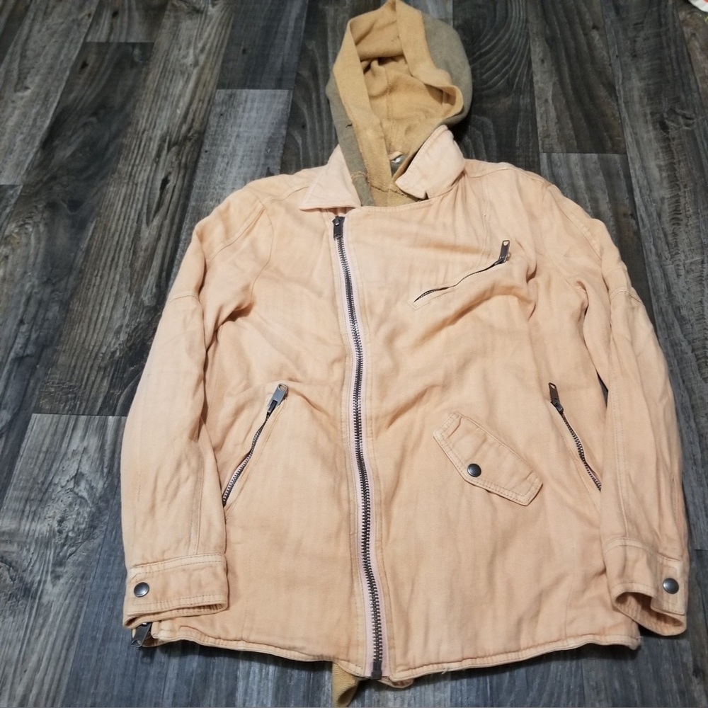Free People Peach Utility Jacket with Tan Hood Size S